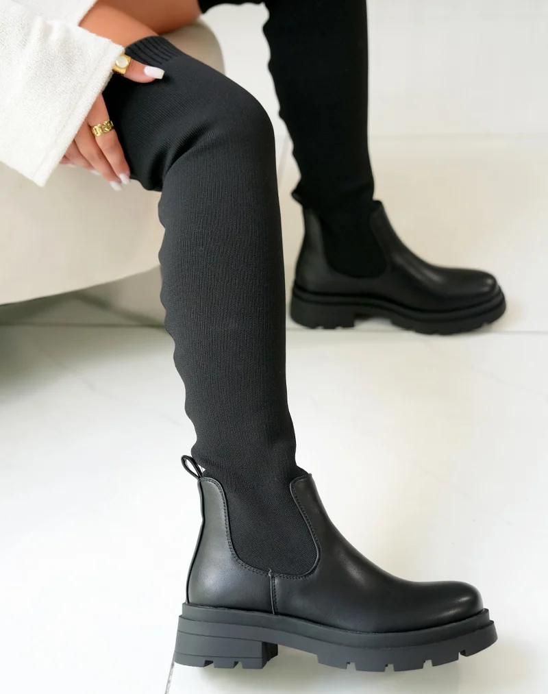 Cuissardes noires effet chaussette