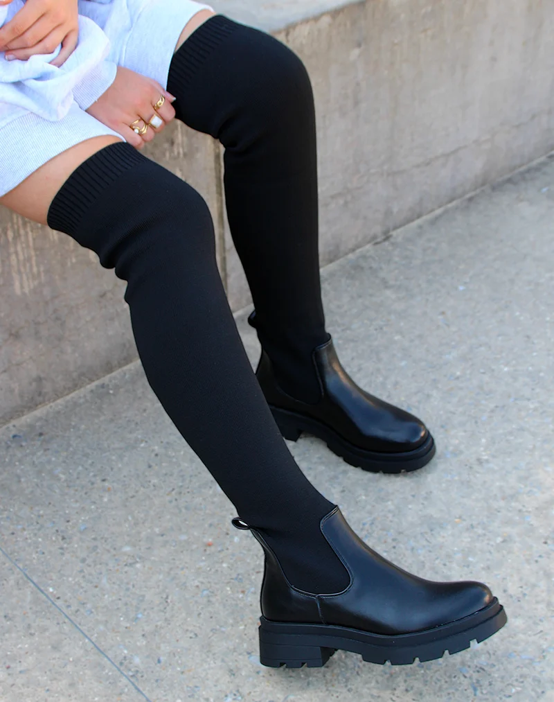 Cuissardes noires effet chaussette