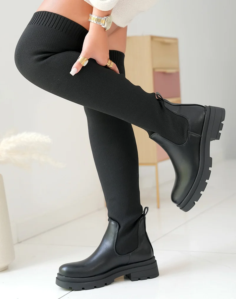 Cuissardes noires effet chaussette