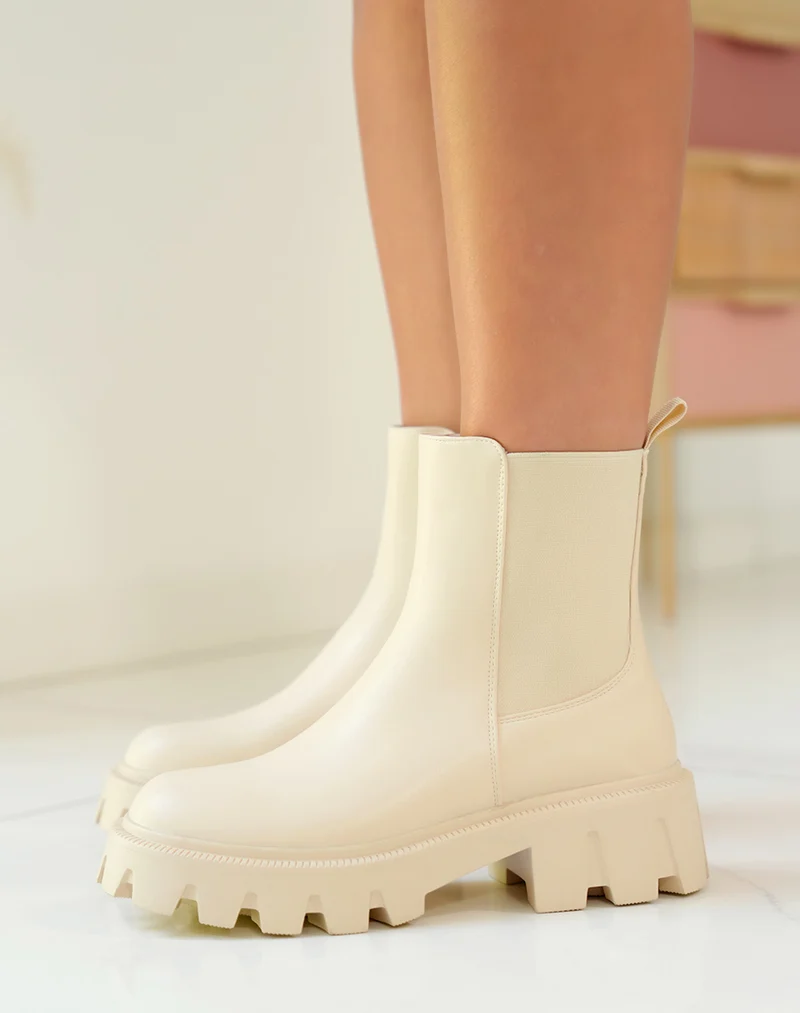 Bottines Montantes Beige Avec Large Élastique