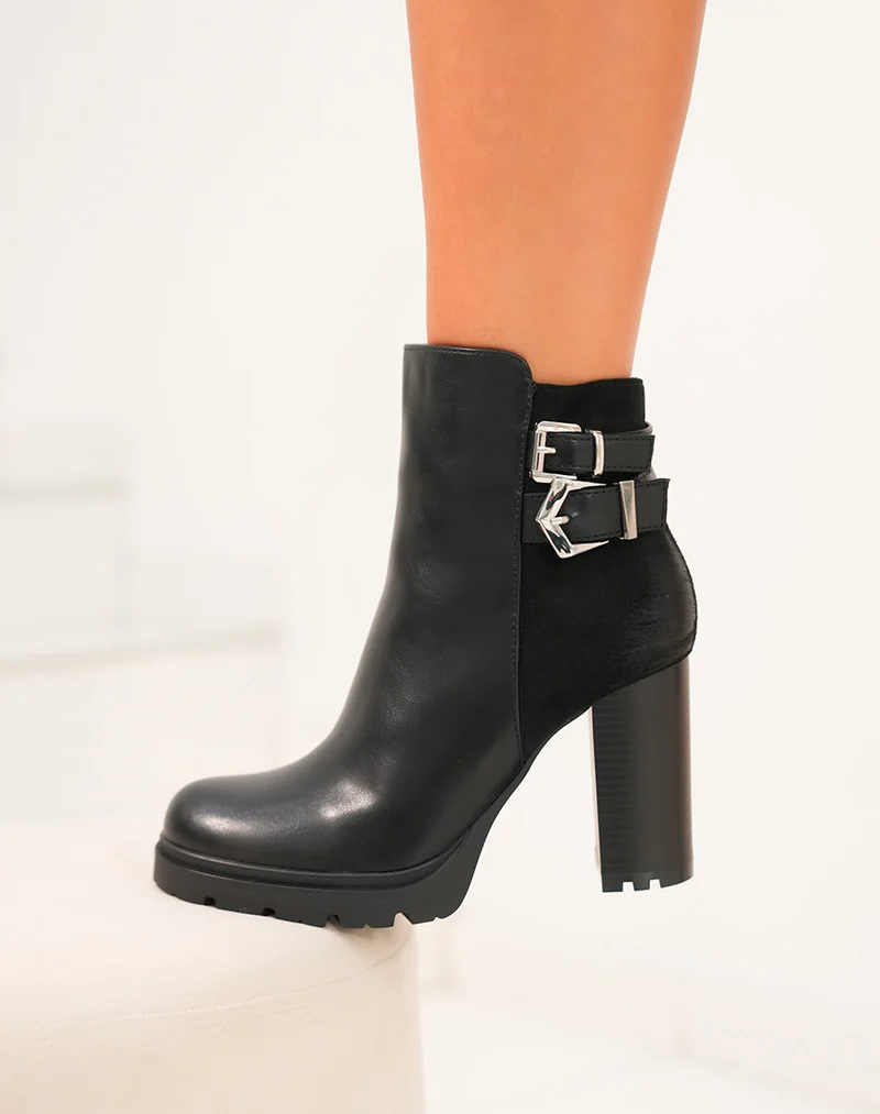 Bottines Noires Bi-Matière : L'Élégance Intemporelle