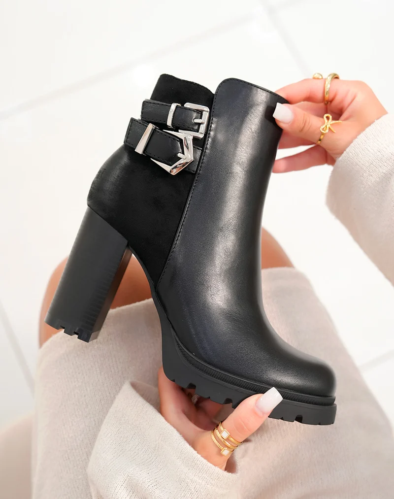 Bottines Noires Bi-Matière : L'Élégance Intemporelle