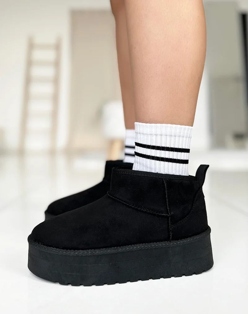 Bottines en suédine noire basses fourrées