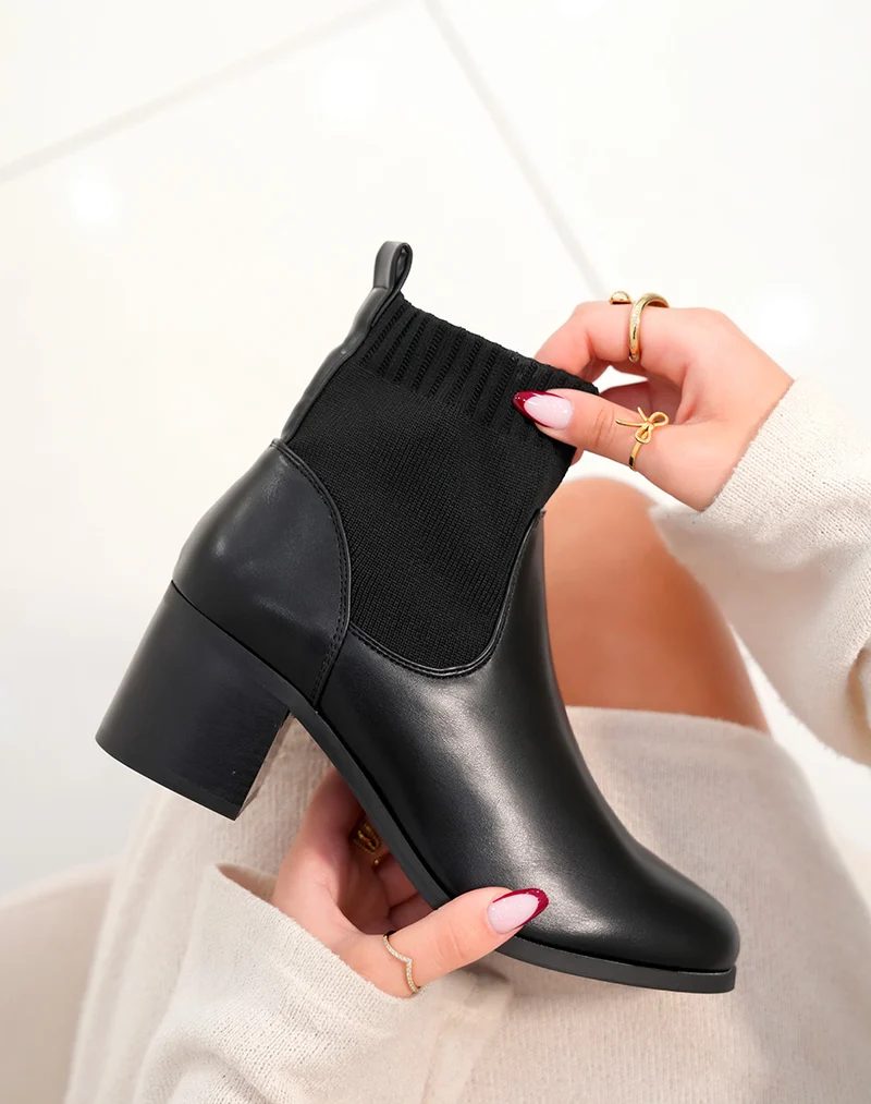 Bottines Noires à Talons Effet Chaussette - L'Essentiel Confortable pour Toute Occasion