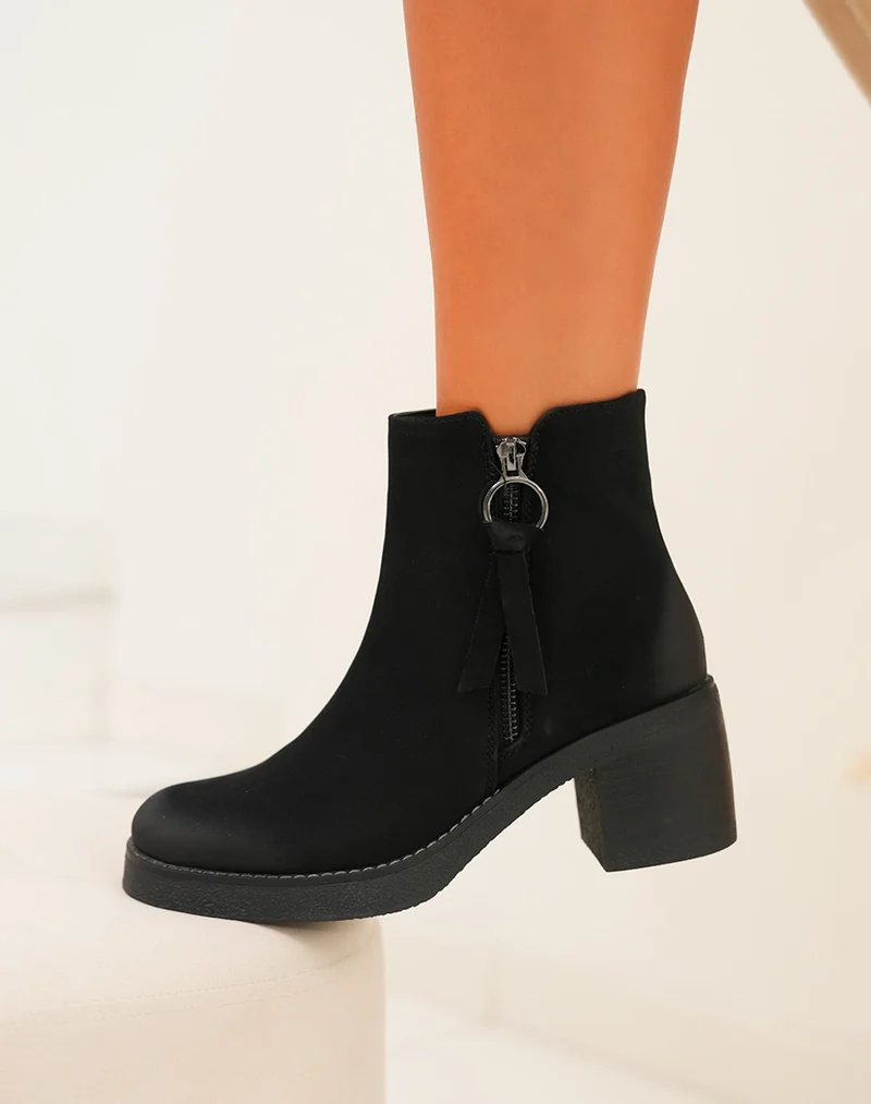 Bottines Femme Noir Élégantes : Effet Daim & Zip
