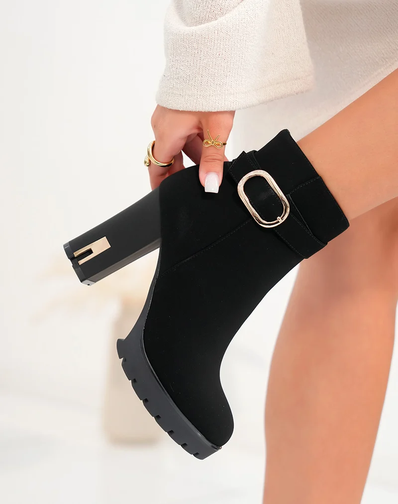 Bottines femme en suédine noire avec éclat doré