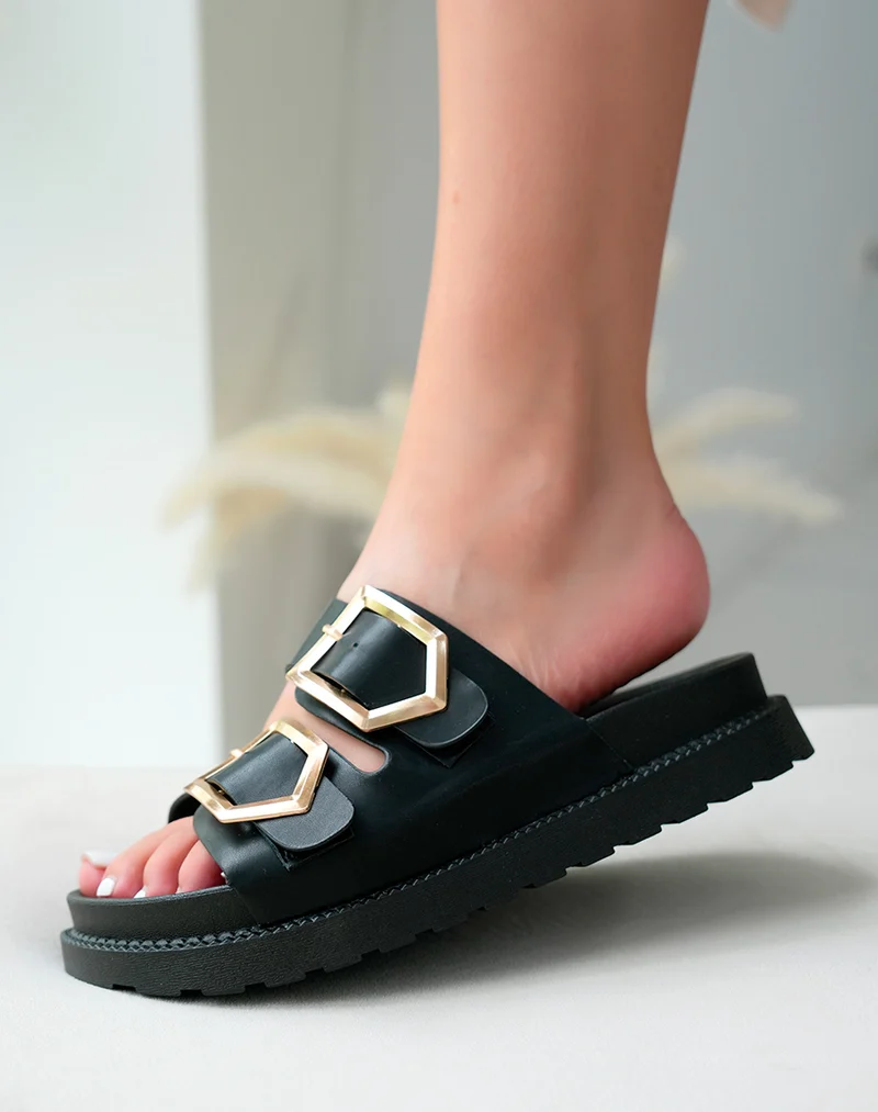 Mules Femme Noires Élégance Intemporelle et Détails Dorés