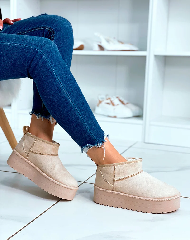 BOTTINES ? PLATEFORME FOURR?ES EN FAUSSES FOURRURES