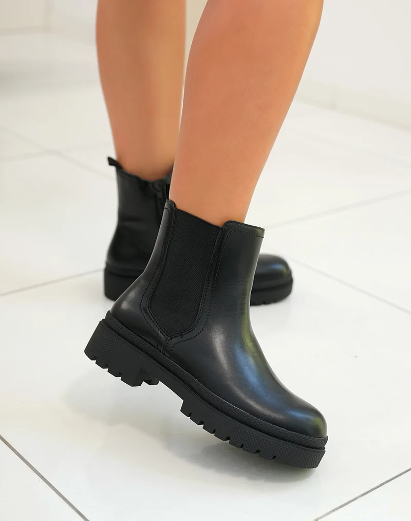 Noir Éclatant : Bottines Chelsea Plateforme Femme