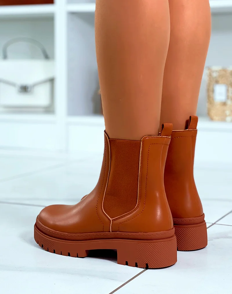 Bottines Chelsea camel avec Plate-forme pour un Style Tendance