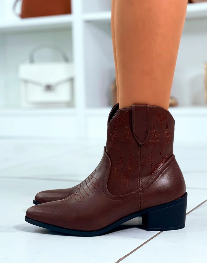 BOTTINES STYLE SANTIAG MARRON POUR FEMME