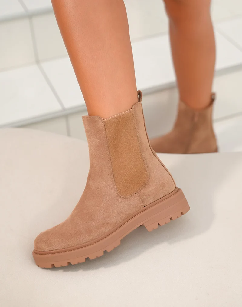 Bottines Camel Style Chelsea en Suédine pour Femme