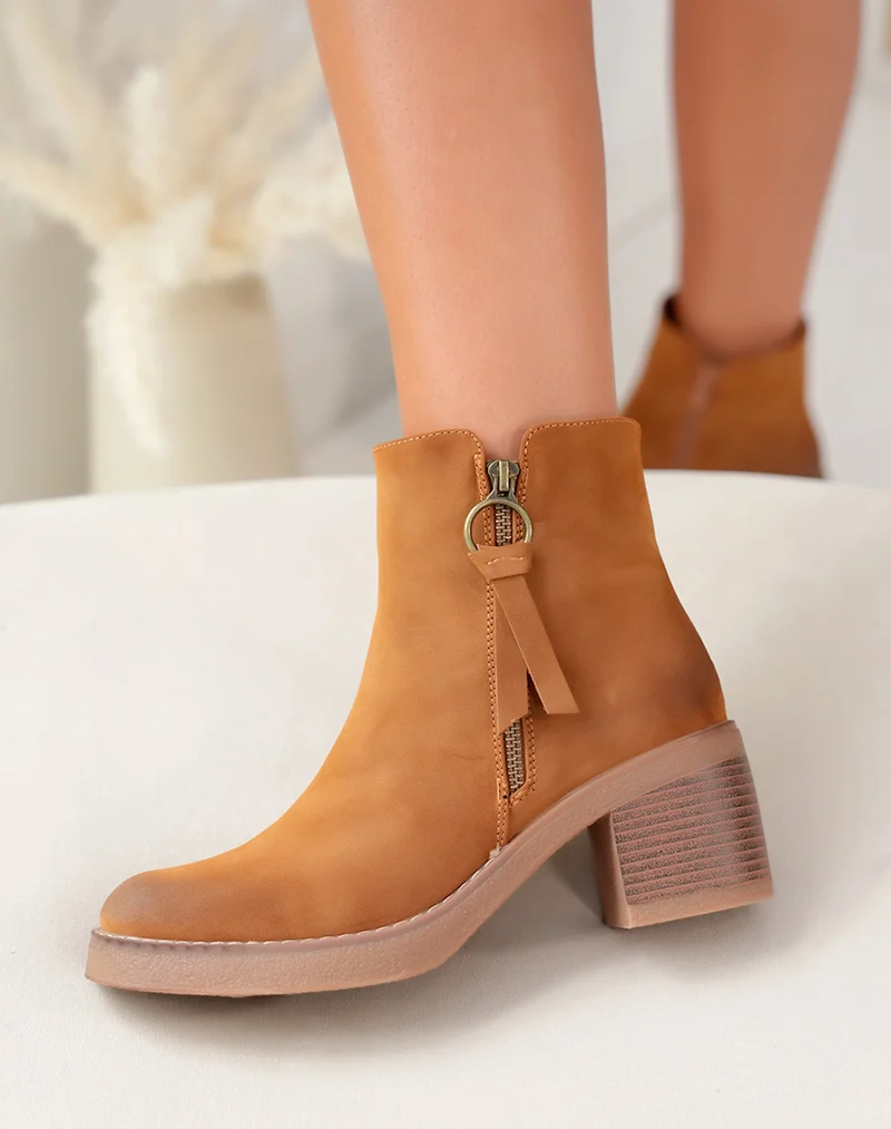 Bottines Femme Camel : L'Équilibre Confort & Style Effet Daim & Zip