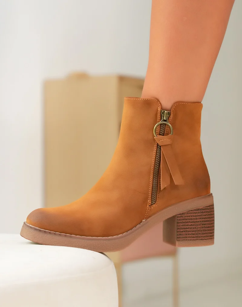 Bottines Femme Camel : L'Équilibre Confort & Style Effet Daim & Zip