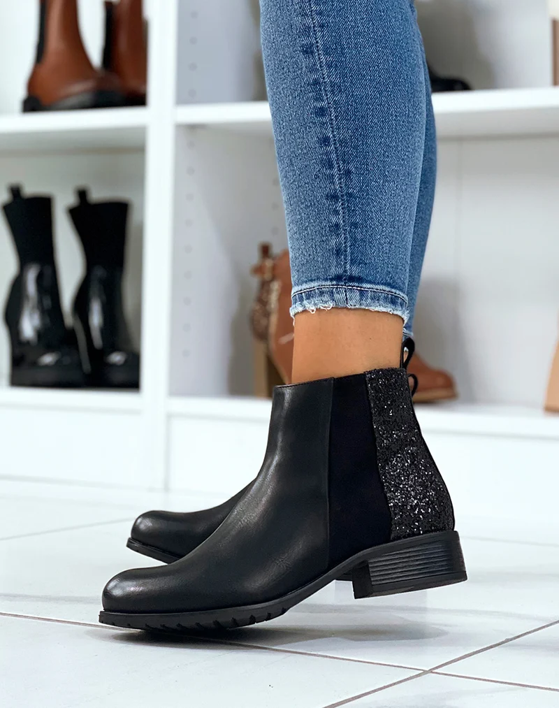 Bottines noires triple matière à paillettes