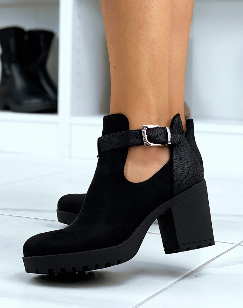 Bottines noires bi matières