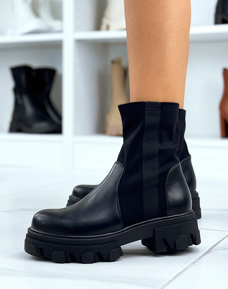 Bottines noires effet chaussette à grosse plateforme