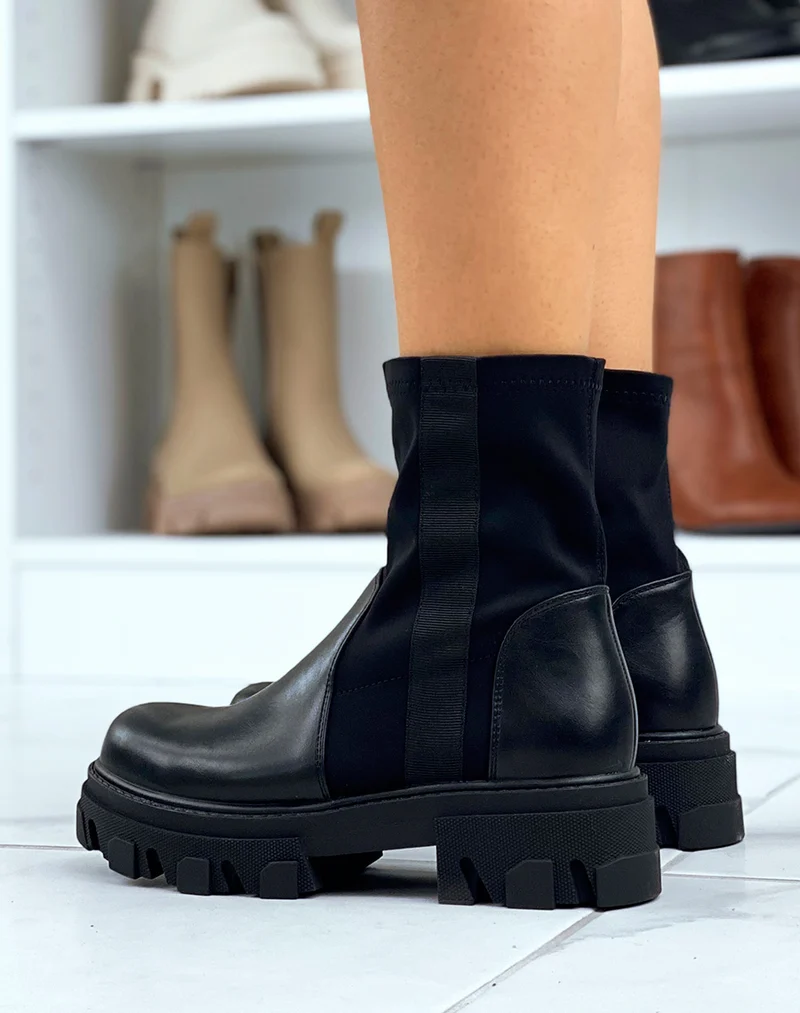 Bottines noires effet chaussette à grosse plateforme