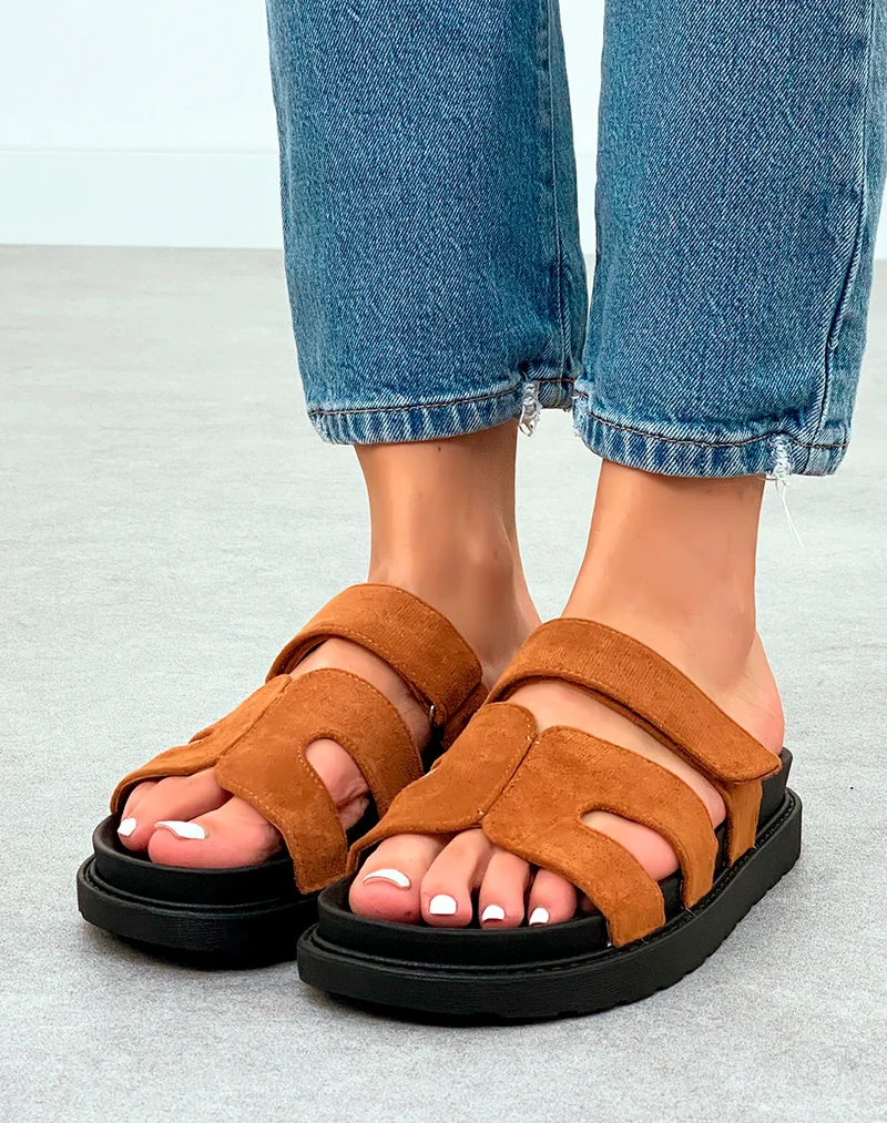 Mules Camel Modernes avec Bride en H et Fermeture Scratch ? Confort Urbain