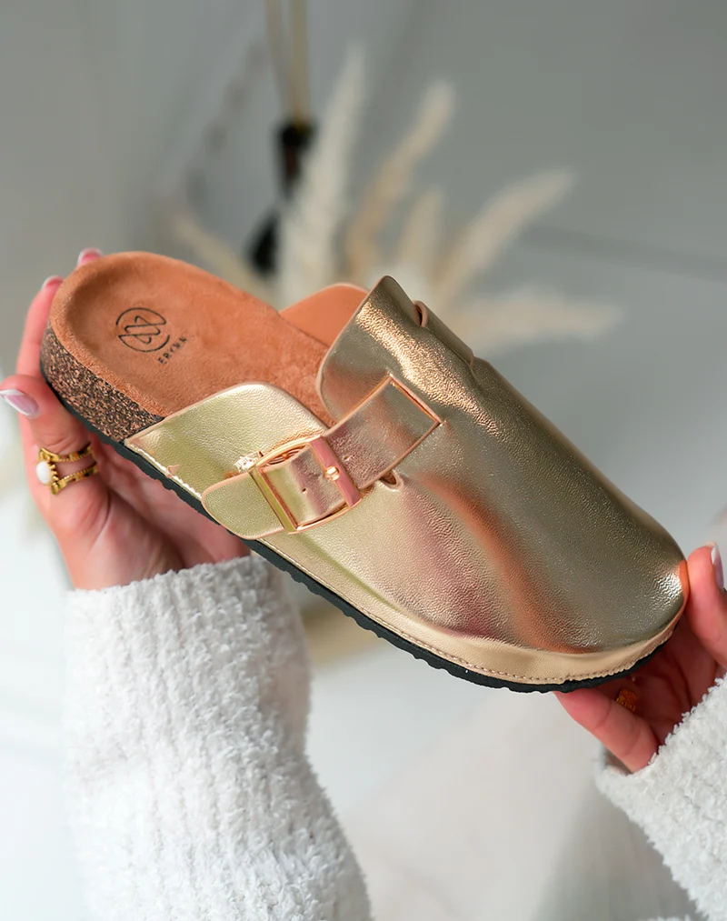 Mules Sabots Femme Dorées avec Boucle – Éclat Tendance pour Un Look Lumineux