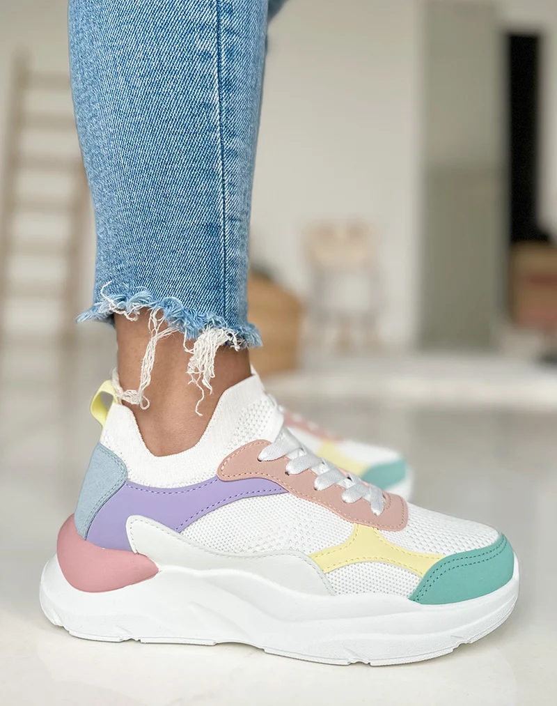 Baskets multicolores en tissus à grosse plateforme