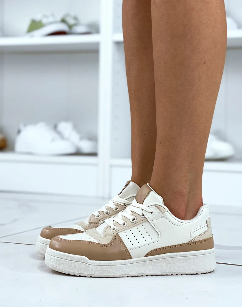 Basket beige à empiècement beige et crème