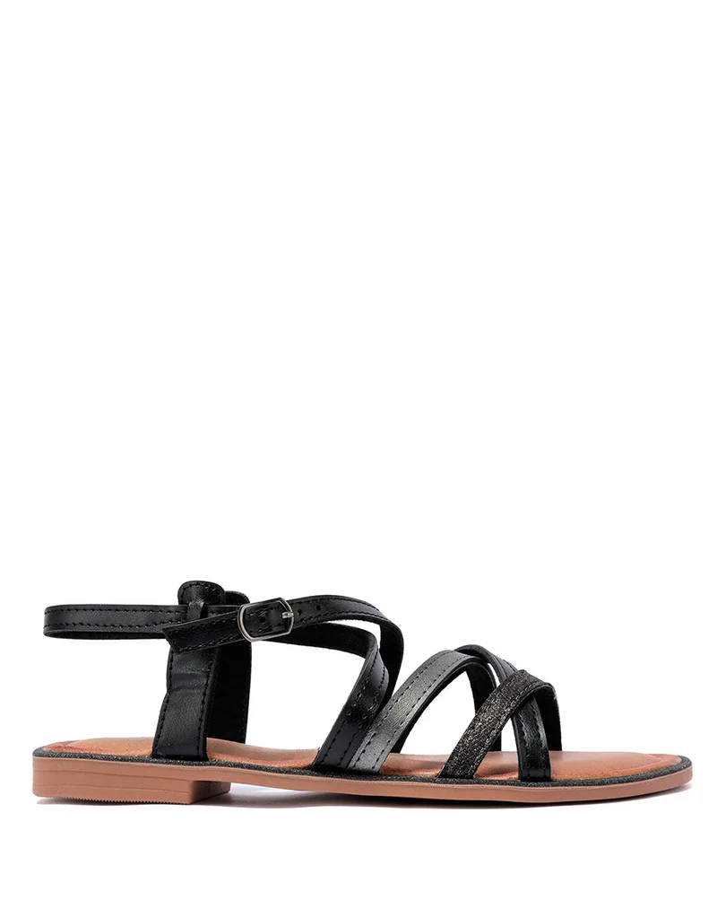 Nu-pieds noirs à bride lisses satinées et pailletées
