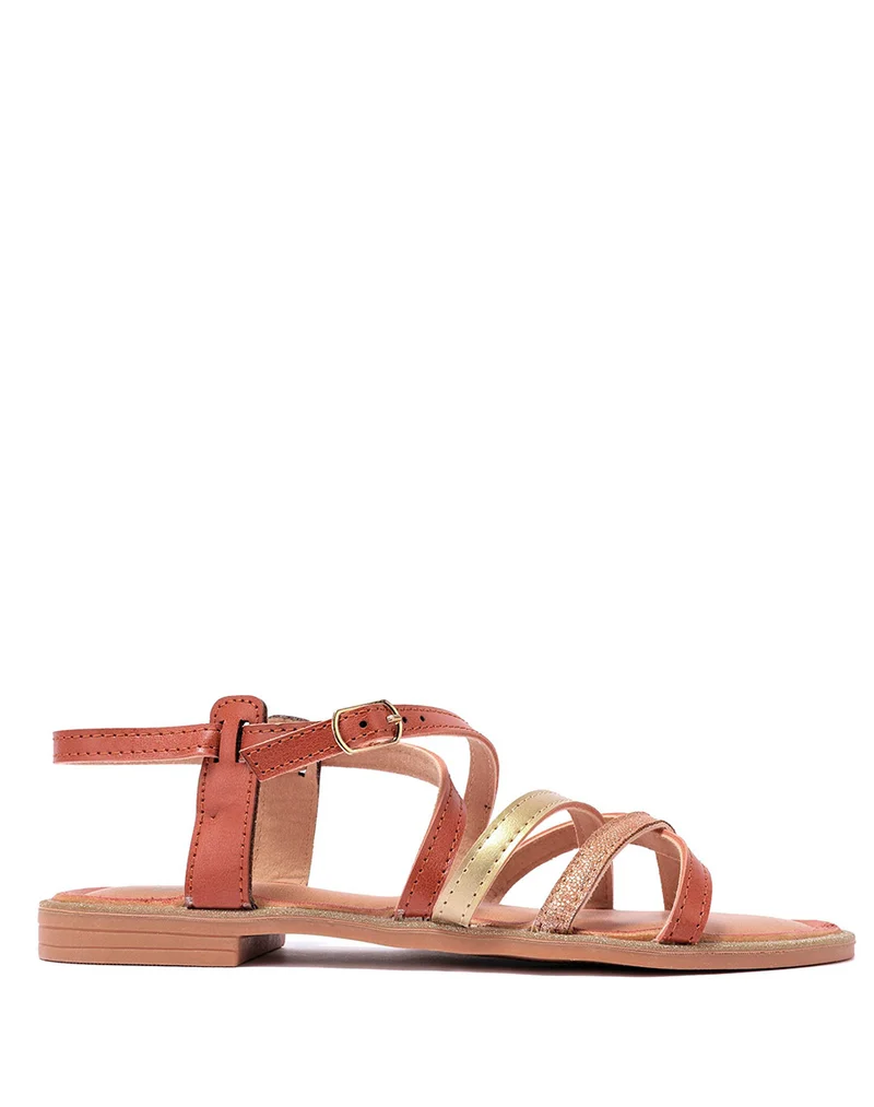 Nu-pieds camel à bride lisses satinées et pailletées