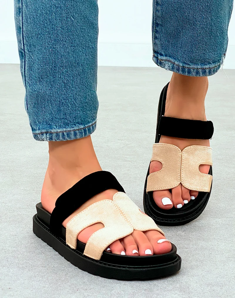 Mules Suédine Beige Modernes avec Bride en H et Fermeture Scratch – Confort et Style