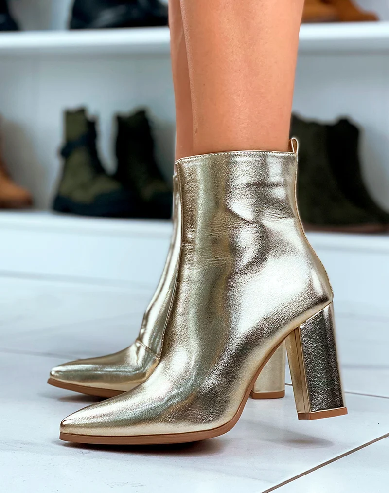 BOTTINES FEMME DORÉE À TALON À BOUT POINTU