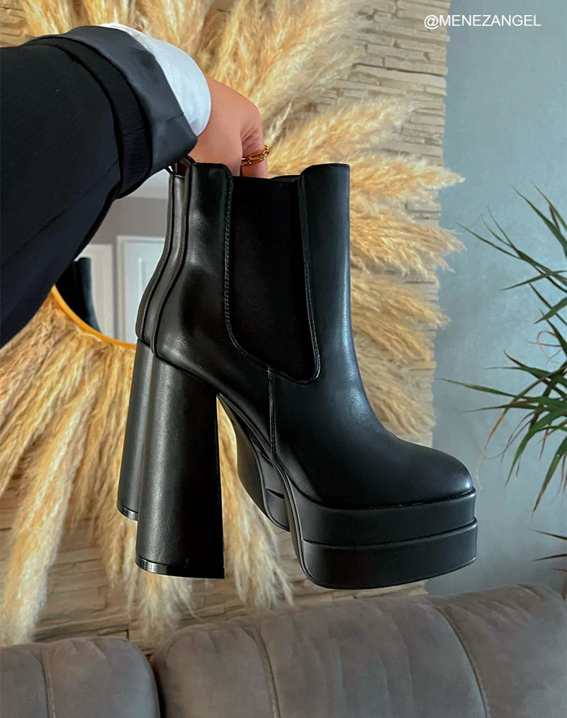 Bottines noires avec élastique à plateforme et talon XXL