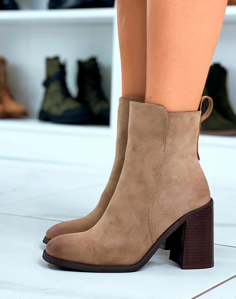 Bottines Taupe Claires : Talon 9cm & Confort d'Hiver