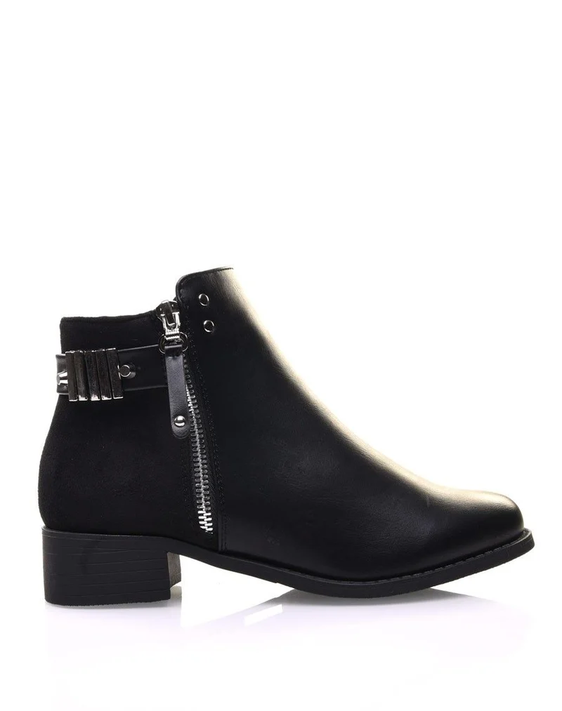 Bottines noires plates fermeture éclaire décorative