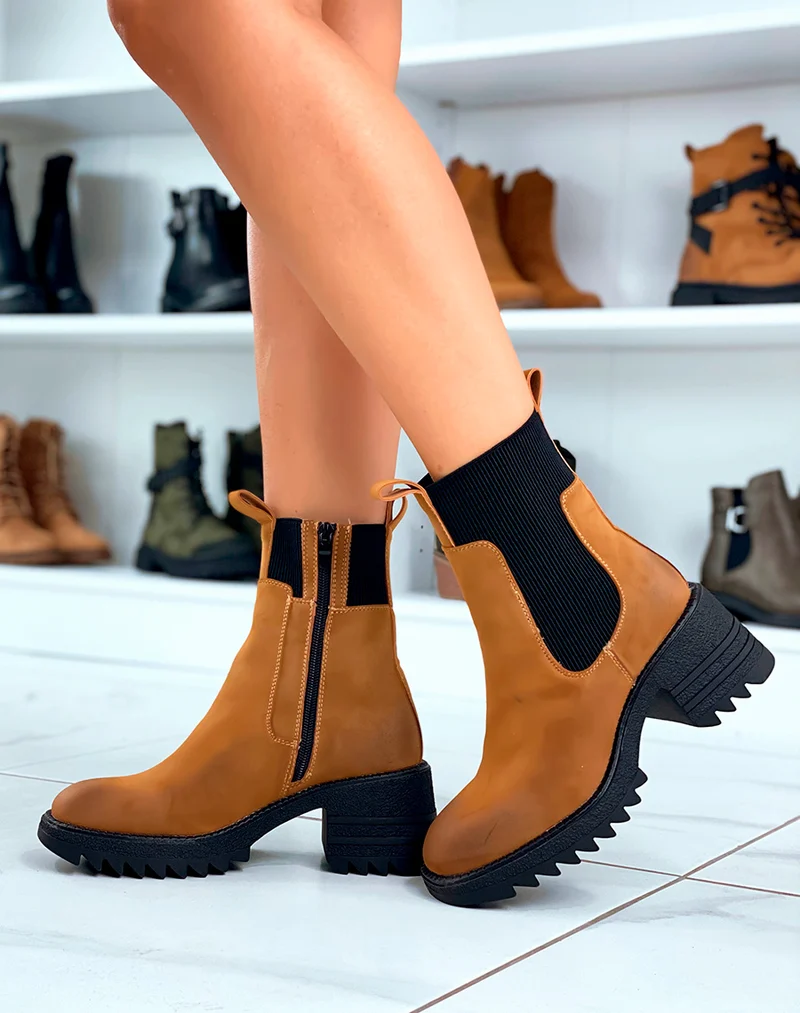 Bottines Chic Camel : Talon subtil & Élastique