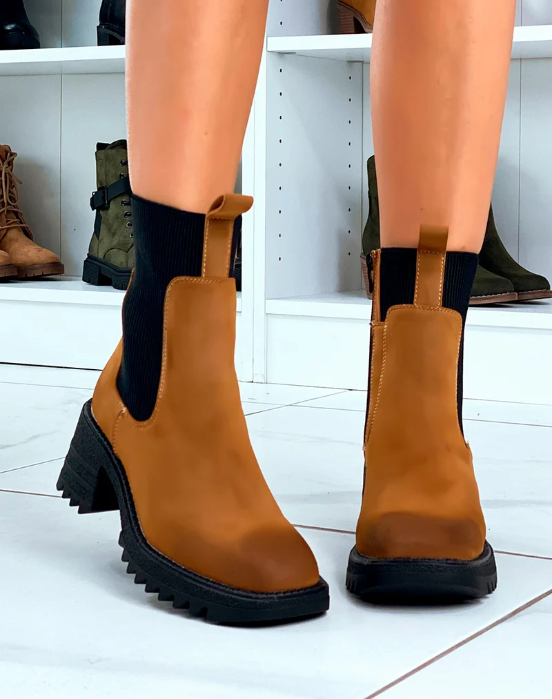 Bottines Chic Camel : Talon subtil & Élastique
