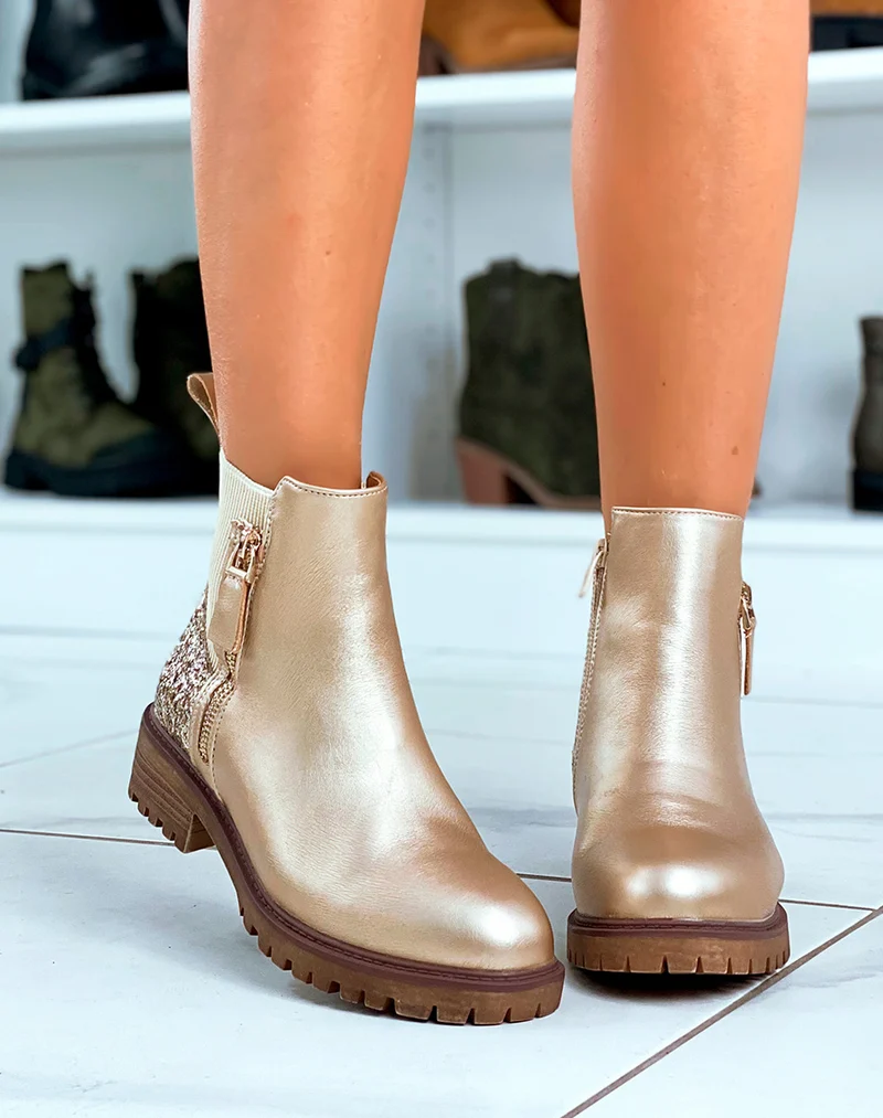 Bottines femme dorée avec détail paillette