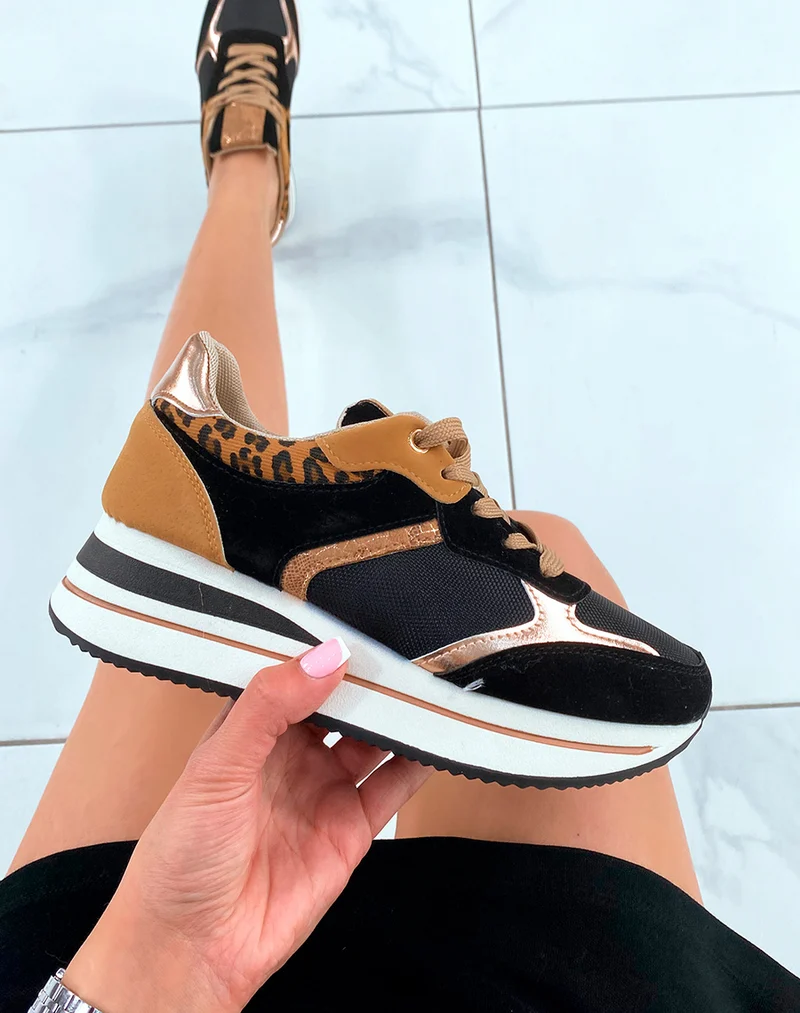 Baskets femme noires empiècements variés