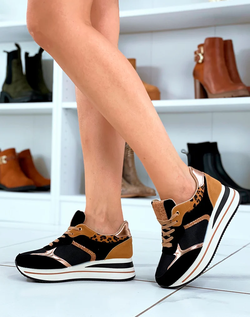 Baskets femme noires empiècements variés