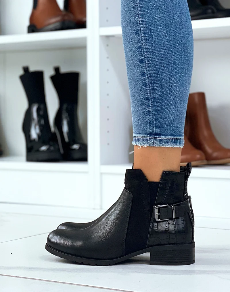 Bottines noires basses à triple matières