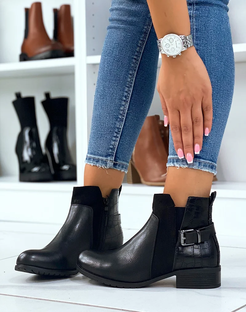 Bottines noires basses à triple matières