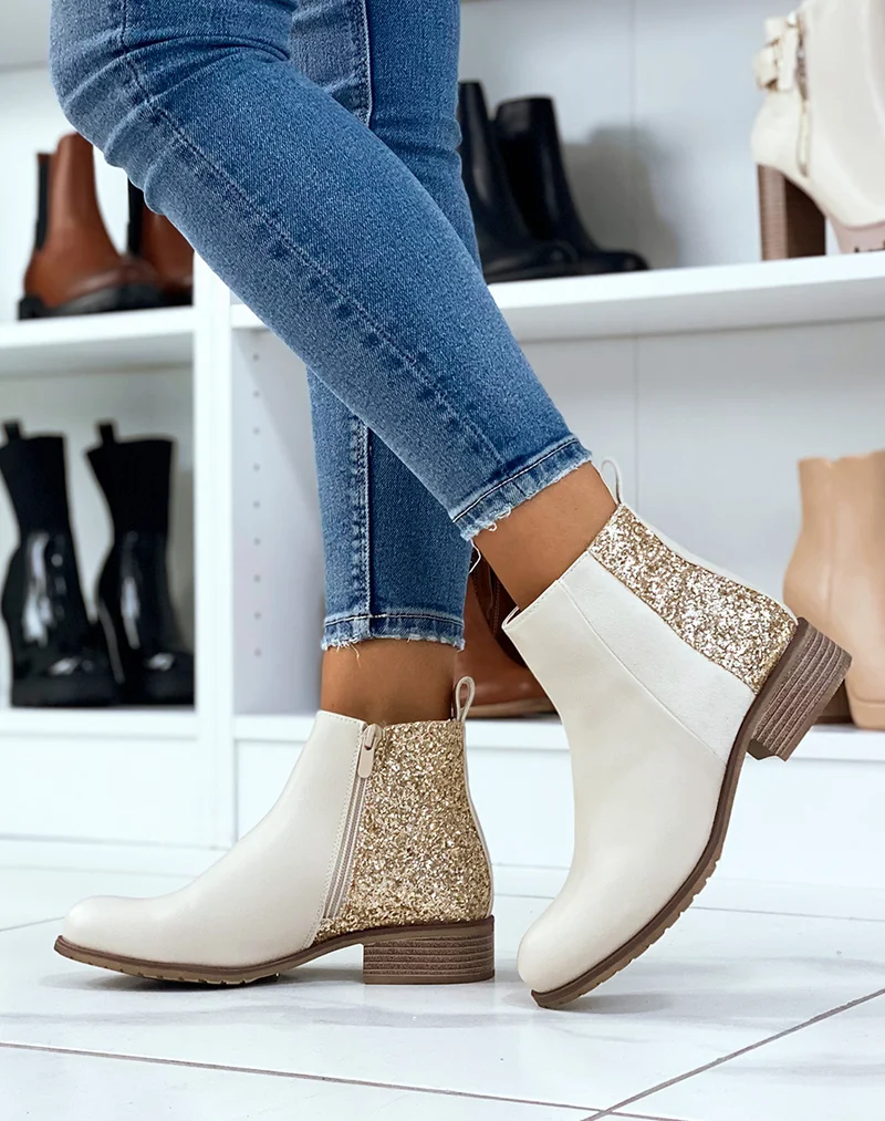 Bottines beiges triple matière à paillettes