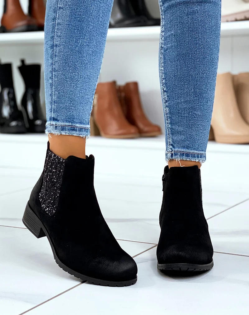 Chelsea boots noires à paillettes noires