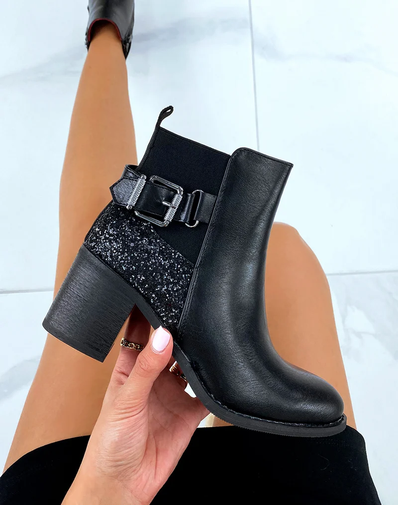 Bottines à talons noires à détail pailleté