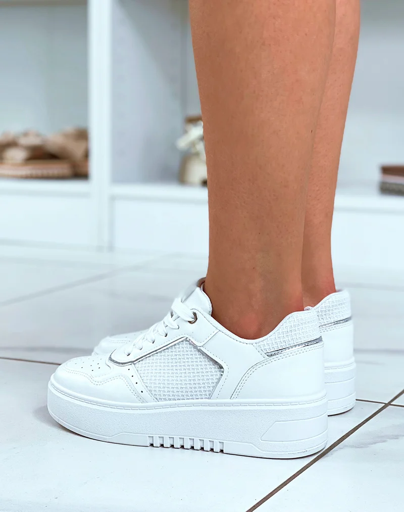 Baskets blanches avec empiècement en tweed