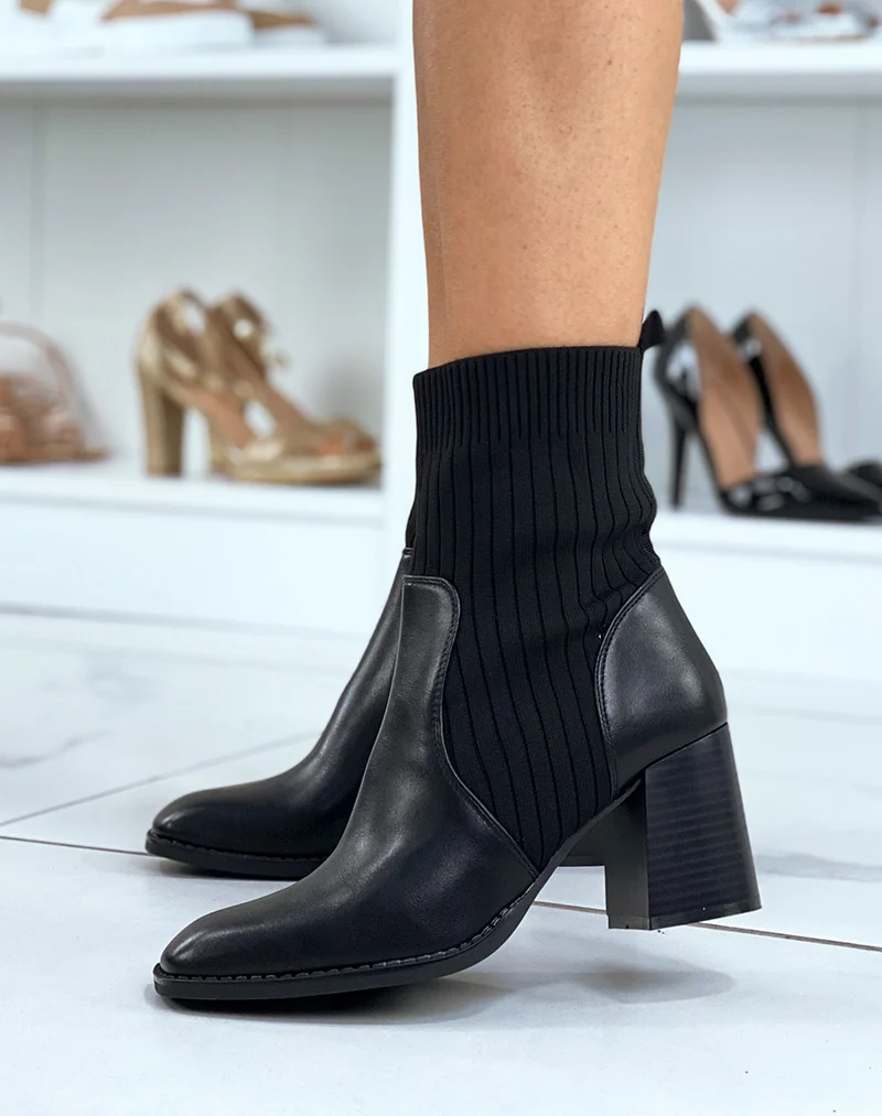 Bottines noires à talon et tige élastique