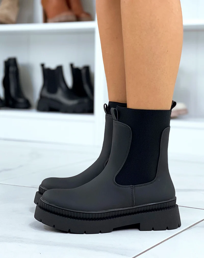 Bottines noires effet mat avec élastique