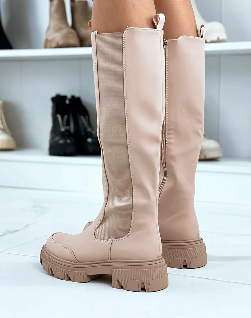 Bottes beiges style chelsea effet imperméable