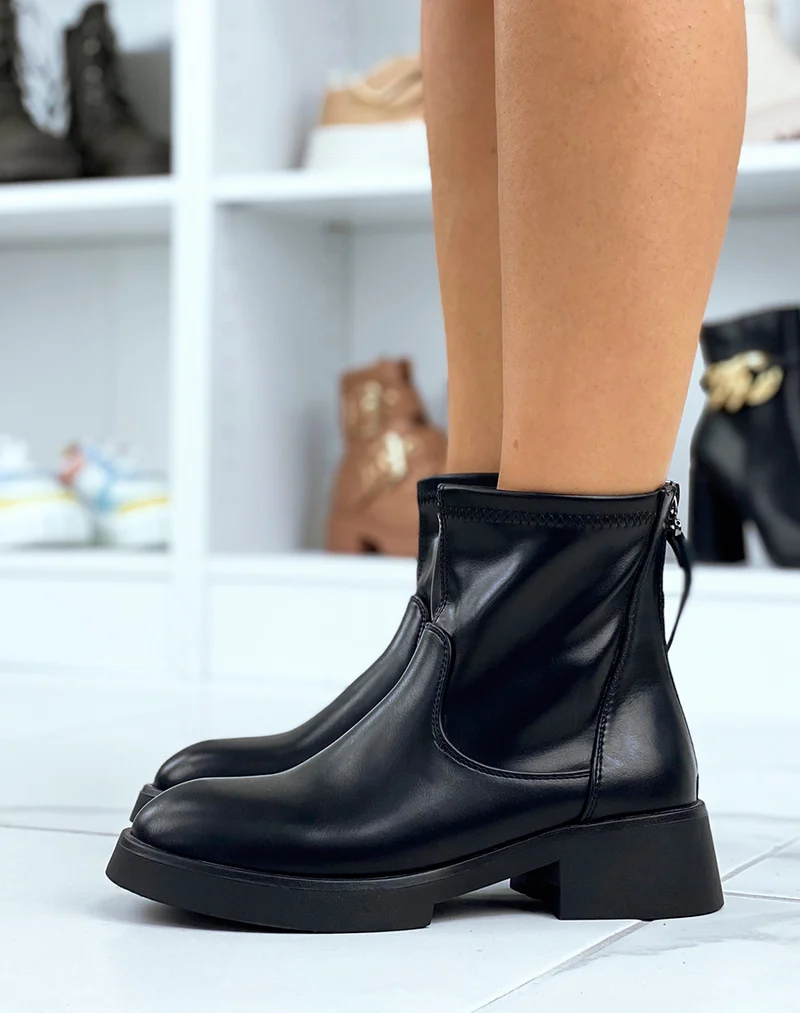Bottines basses noires effet chaussette en similicuir