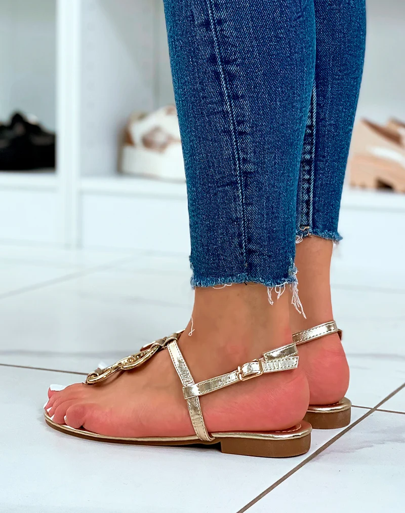 Nu-pieds dorés à boucle