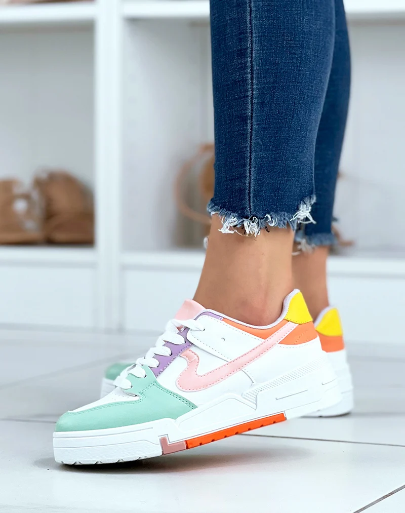 Baskets multicolores blanches et vertes